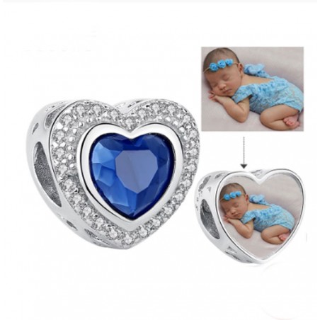 Charm personalizado corazón azul plata de ley foto