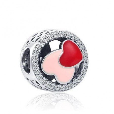 Charm redondo corazones con brillantes plata