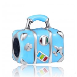 Charm maleta plata esmalte azul pulseras