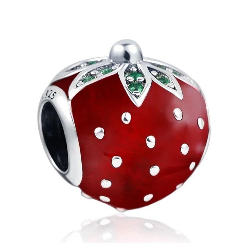 Charm plata de ley Fresa brillantes verdes