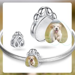 Huella de perro charm plata de 1ªley con foto