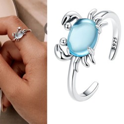 Cangrejo azul anillo de plata ajustable mujer