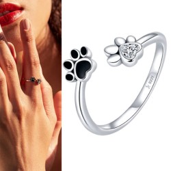 Pets huella de perrito doble anillo en plata ajustable