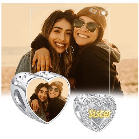 Hermana charm plata de ley con foto personalizado