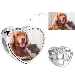 Mascotas perro y gato charm plata corazón personalizado con tu foto