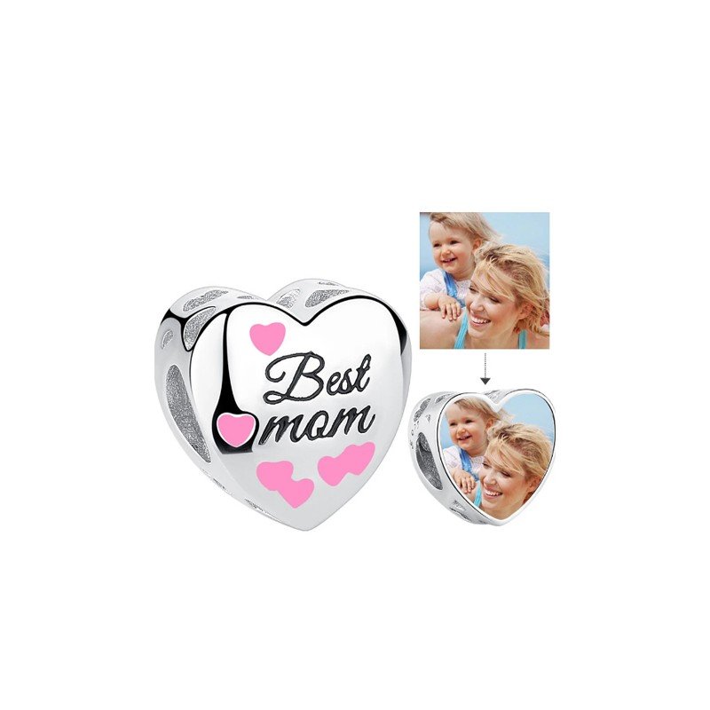 La mejor mamá charm corazón plata para pulseras