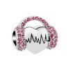 Charm cardiograma con cascos brillantes rosa en plata de ley