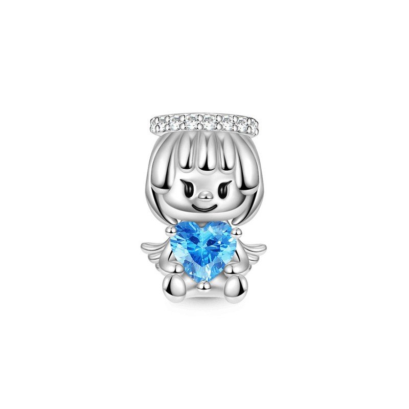 Charm plata de ángel con buenas noticias corazón azul