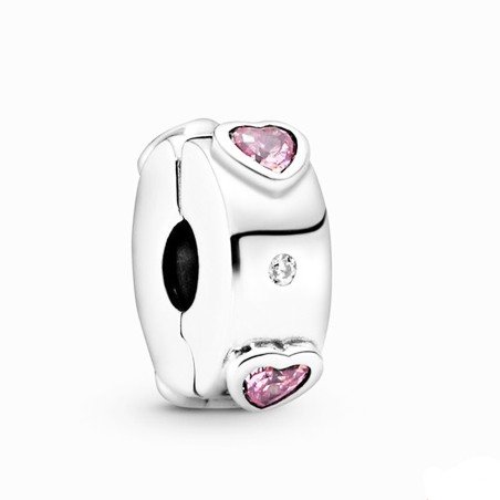 Separador de clip corazones rosa y brillantes blancos en plata