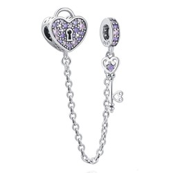 Cadena de seguridad corazón y llave circonitas violeta