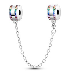 Cadena seguridad plata doble charm clip circonitas multicolor