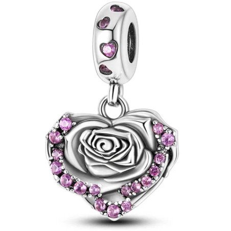 Charm plata rosa colgante con circonitas