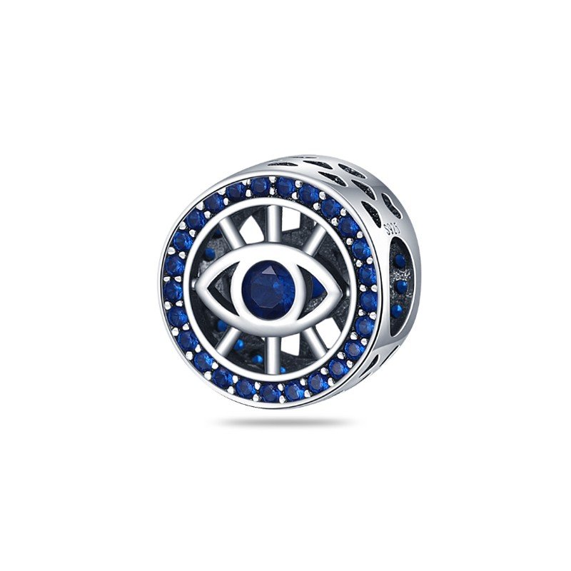 Charm redondo mal de ojo azul plata de ley