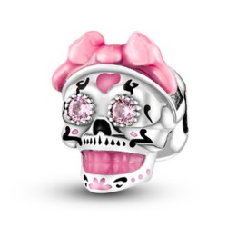 Calavera mexicana rosa charm plata de ley