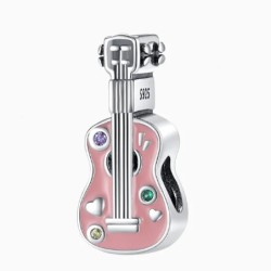 Guitarra esmaltada rosa y circonitas de plata S925