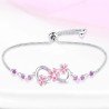 Pulsera infinito rosa flores ajustable plata de ley