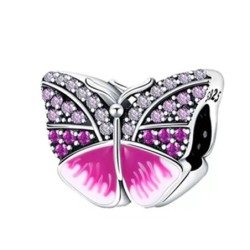 Charm plata mariposa rosa esmaltada y brillantes