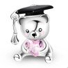 Charm oso plata de ley diplomático con corazón rosa