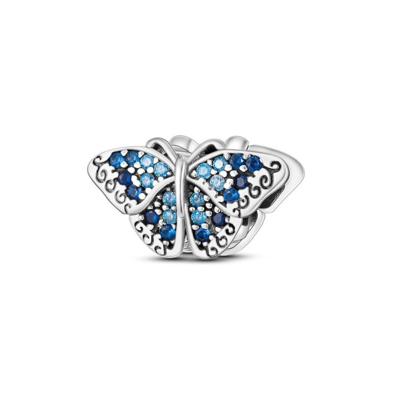 Charm mariposa circonitas azules plata de ley