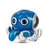 Charm pulpo marino azul con tentáculos plata de ley