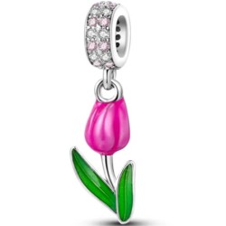Flor tulipán rosa charm plata colgante