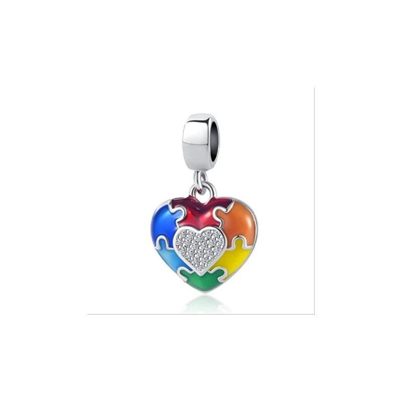 Charm corazón autismo concienciación plata colgante