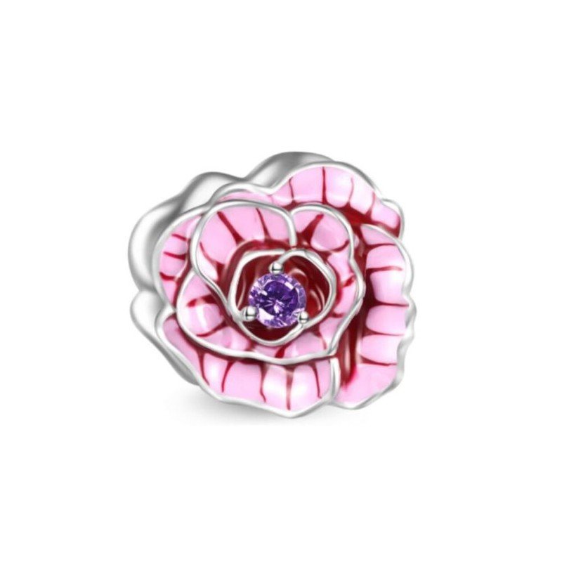 Charm flor Primavera esmaltada rosa plata