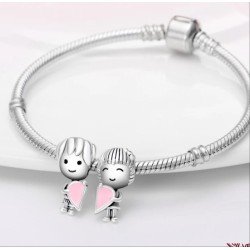 Niño medio corazón rosa charm plata S925