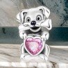 Charm perro hueso con circonita corazón plata de ley