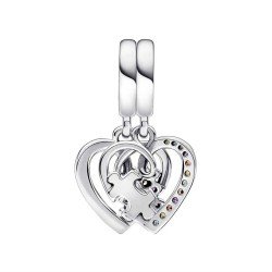 Charm doble corazón de la amistad en plata de ley