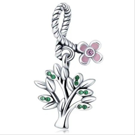 Árbol de la vida colgante charm plata compatible flor rosa