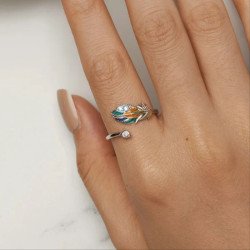 Anillo pluma pavo real plata S925 ajustable mujer regalo