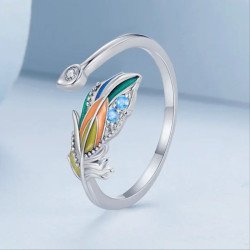 Anillo pluma pavo real plata S925 ajustable mujer regalo