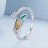 Anillo pluma pavo real plata S925 ajustable mujer regalo