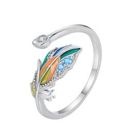 Anillo pluma pavo real plata S925 ajustable mujer regalo