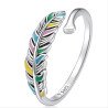 Anillo pluma esmaltada multicolor plata regalo ajustable