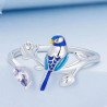 Anillo de pájaro azul naturaleza plata de ley ajustable mujer