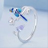 Anillo de pájaro azul naturaleza plata de ley ajustable mujer