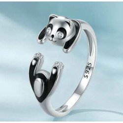 Anillo oso Panda ajustable mujer plata de ley regalo