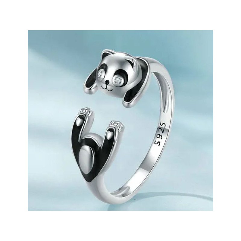 Anillo oso Panda ajustable mujer plata de ley regalo