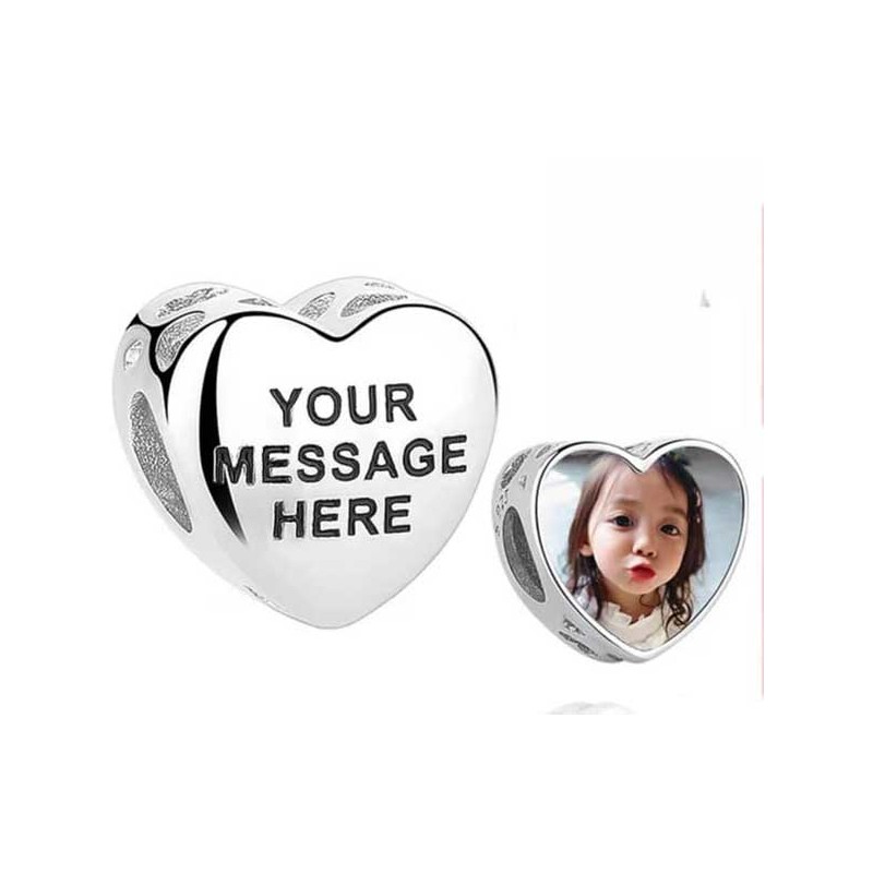 Charm corazón plata personalizado foto y mensaje