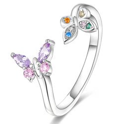 Anillo mariposas circonitas naturaleza plata de ley mujer