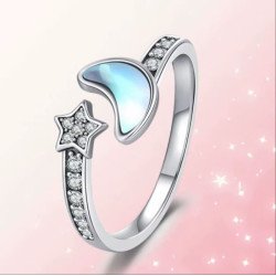 Anillo ajustable luna y estrella circonitas plata de ley